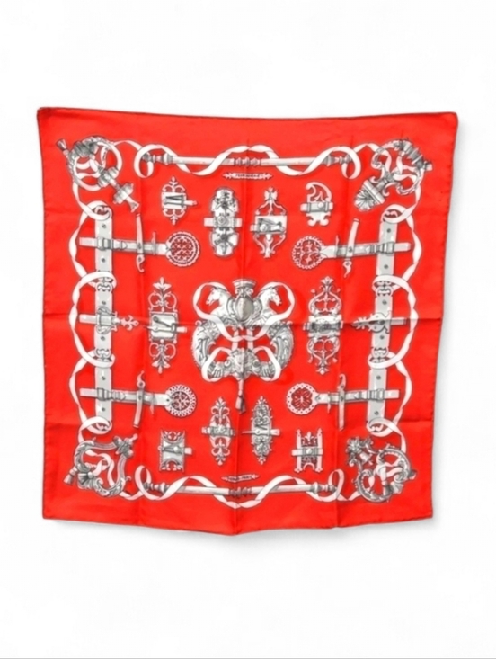 Hermes Accessories - Hermès Ferronnerie Petit Carre 45 Scarf in Red and Gray